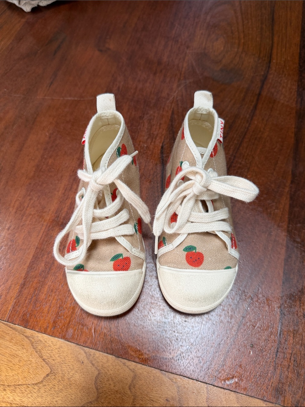 Tiny Canvas Kids High-Top Sneakers with Red Apple Print - toddler size 7